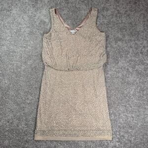 Cache Beaded Jewel Silver Nude Cocktail Dress Size 10 Lined Made in USA